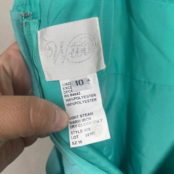 Wtoo 10 Crystal Chiffon Gown Maxi Sheath Dress Teal Mermaid Pleated Hourglass - Picture 9 of 10